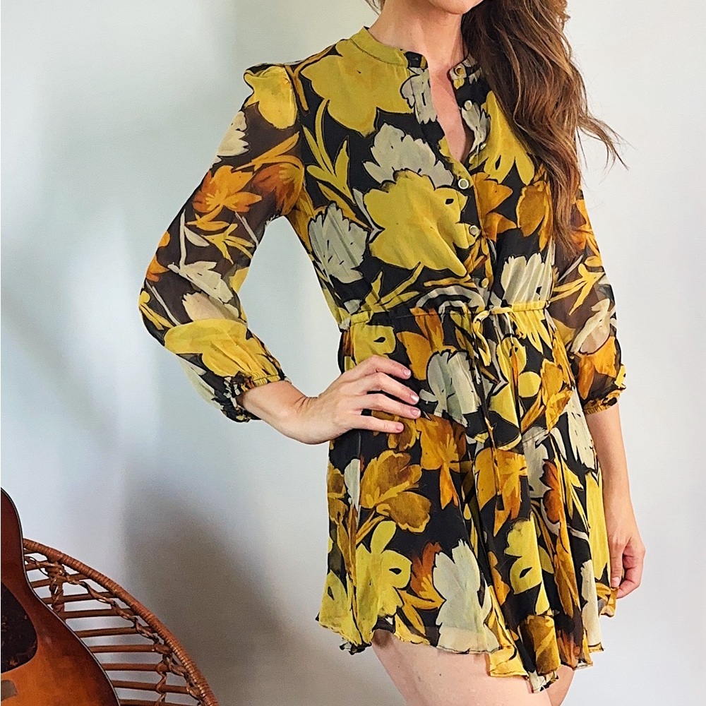Milly 100% Silk “Reina Paper Peony” Dress in Turmeric (size 4)